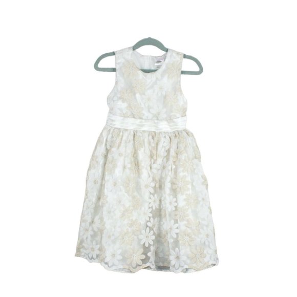 Nannette Ivory Floral Lacy Bow Tie Back Zip Dress Formal Party Dress 6X - Picture 1 of 9